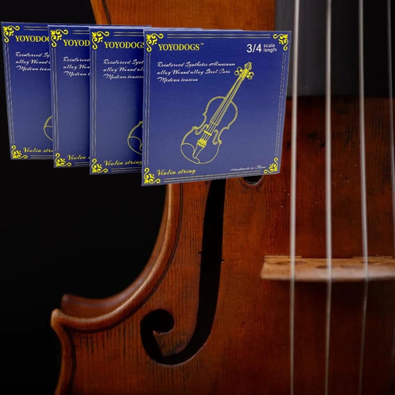 YOYODOGS Violin Strings 3/4 Full Set with Leather Storage Pocket Replacement Medium Tension 5pcs Violin Strings Rich Tone Handcrafted for Young students and Musicians (3/4 scale length Blue) - Image 4